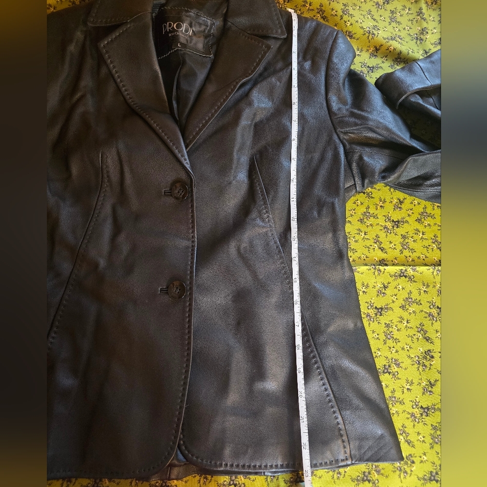 Womans Classic Black Leather Blazer Jacket Tailored Cut Office Biker Size Large - Picture 13 of 13